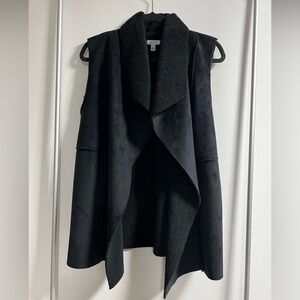 Susina Black Sleeveless Suede and Sherpa Vest